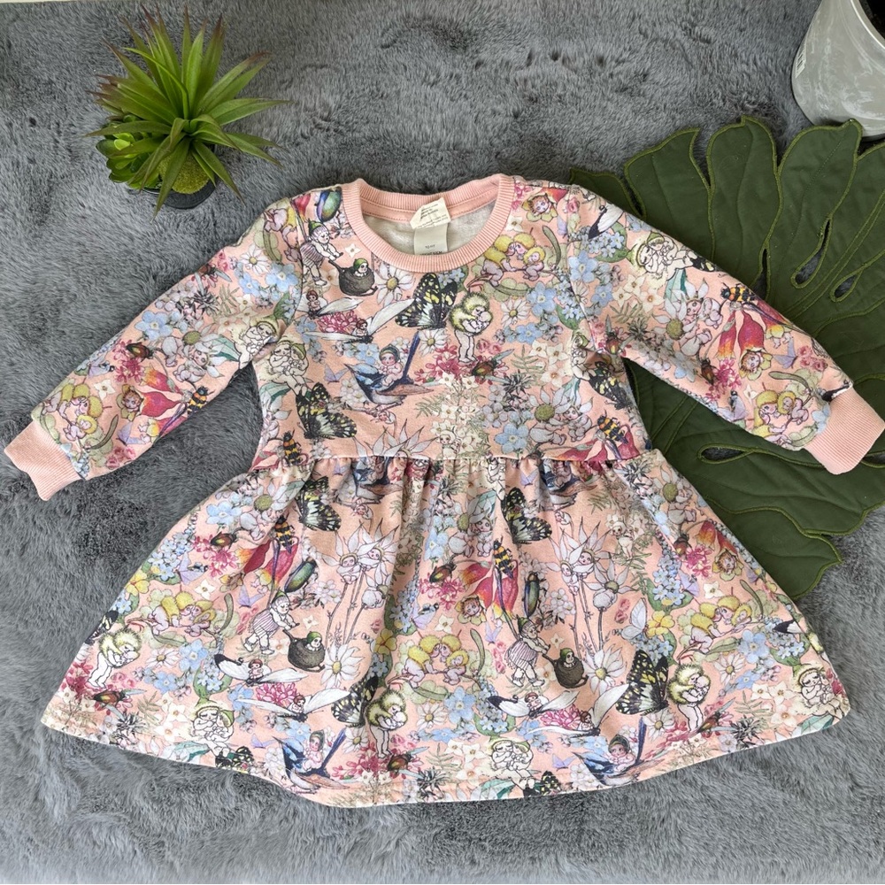 May Gibbs Floral, Cherub, and Insect Pink Girl Sweater Dress - 2T